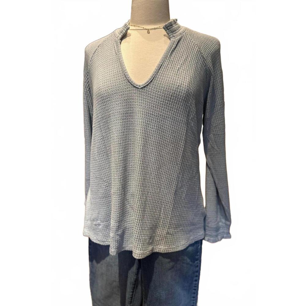 NEW HELLO NITE women's smocked neck top in beau blue